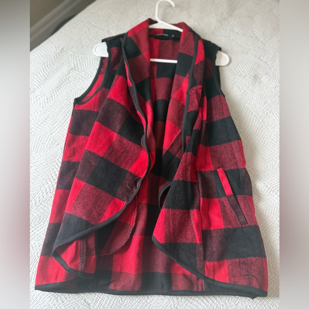 Red and Black Plaid Women's Vest